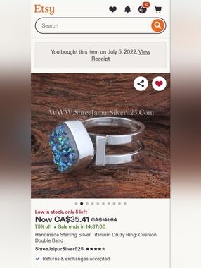 Druzy Titatium Sterling Silver Ring 6.75 US